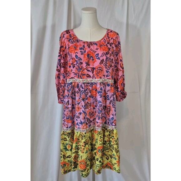 Anthropologie Mabel Floral Tiered Peasant Mini Dress Small - Picture 2 of 11